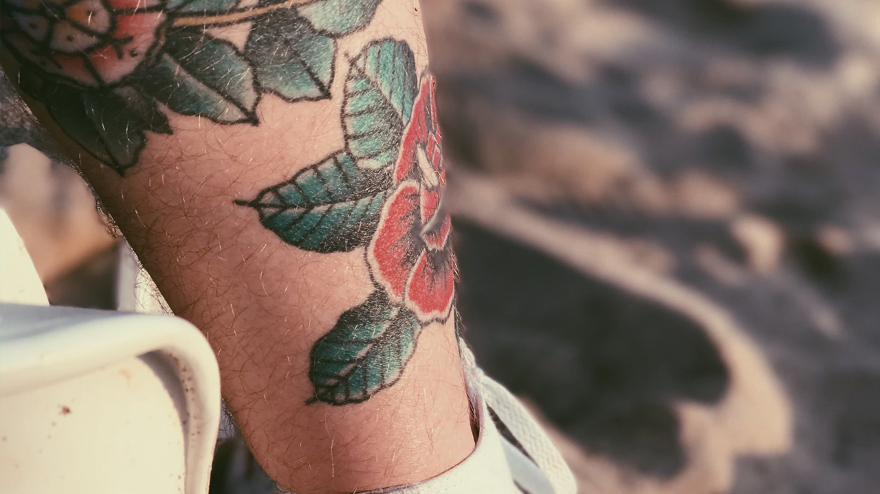 Flower Roses Tattoo on Leg